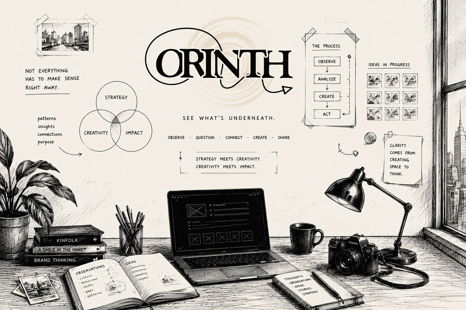 creatieve werkplek met notities en ontwikkeling